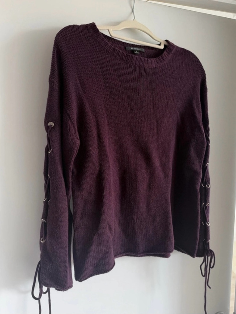 Acrobat Plum Crewneck Sweater with Lace-Up Sleeve Ties